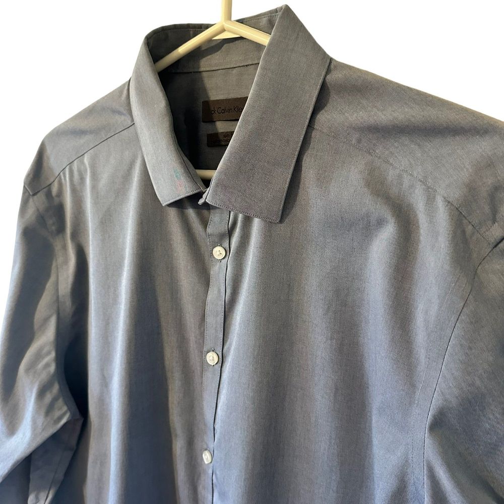 ck Calvin Klein Button Down Gray Dress Shirt Men Slim Fit Size 17 34/35